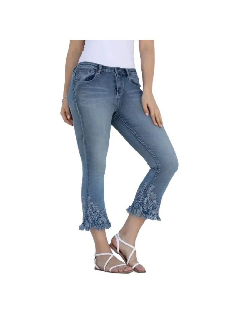 NEW Orange Fashion Village Fringe Crop Stretch Jeans - Large
